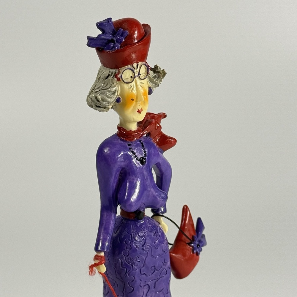 Red Hat Lady Walking Small‎ White Dog, Sandy Gervais figure 8" X 3" - Picture 9 of 16